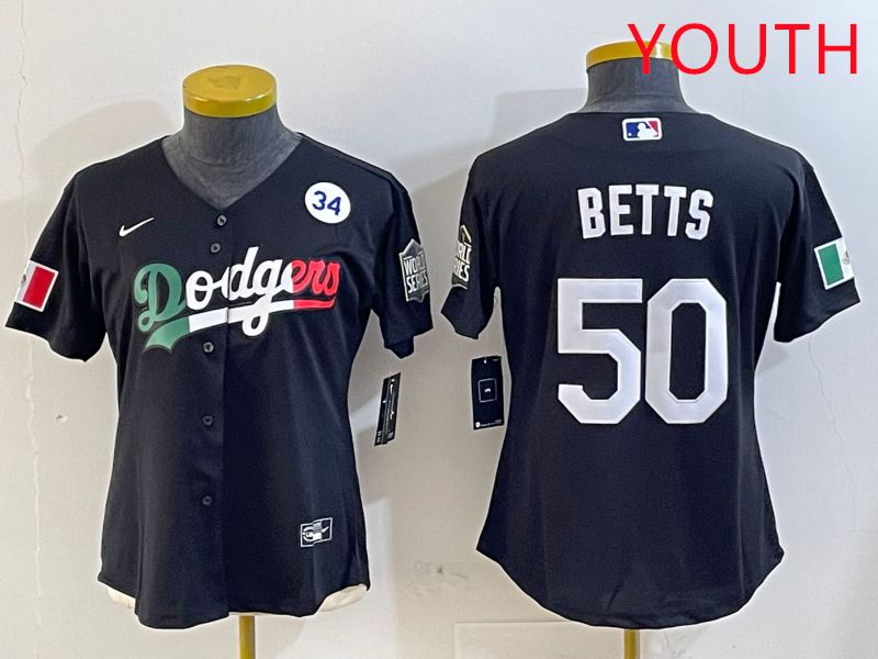 Youth Los Angeles Dodgers #50 Betts Black Mexico Game 2025 Nike MLB Jersey style 4->youth mlb jersey->Youth Jersey